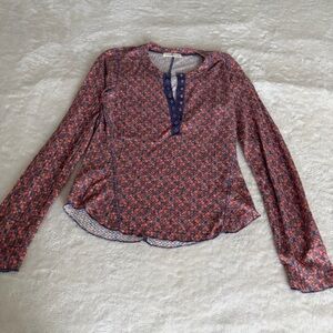 Natural Life Waffle Knit Long Sleeve Floral Henley Top size XL